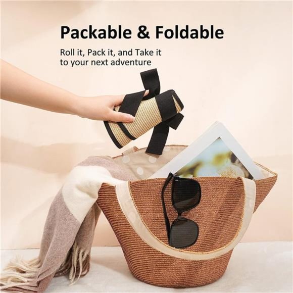 New Sun Visor Hats for Wome  Summer Ponytail Foldable Straw‎ Beach Hat UPF 50+ - Picture 5 of 7